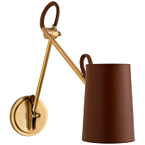 Benton Double Library Sconce натуральная латунь с абажуром из седельной кожи