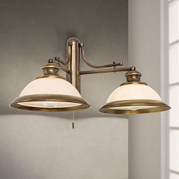 WA 2-547/2 Patina/354 champ Orion Austrian Old Lamp двухламповое настенное бра с парными купольными плафонами