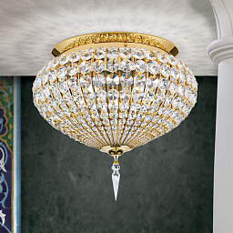 DL 7-478/5/500 gold Orion Oriental крупная потолочная люстра с многоуровневым каскадом кристаллов и золочёной рамой