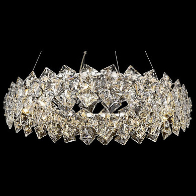 подвесная люстра с овальным контуром и множеством гранёных элементов