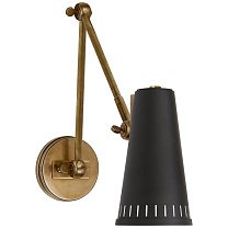 Antonio Adjustable Two Arm Wall Lamp полированная старая латунь с матовым черным абажуром