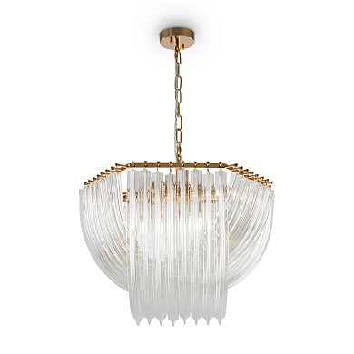 подвесной светильник с рифлёными стеклянными элементами и золотым основанием