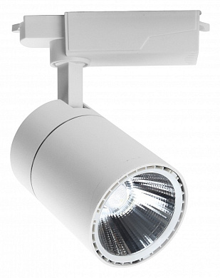 трековый прожектор белого цвета цилиндрической формы для однофазной шины