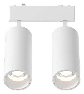 магнитный трековый светильник с двумя цилиндрическими плафонами белого цвета для магнитного трека 48V