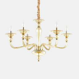 159942 Ideal lux Danieli подвесная люстра с шестью рожками и стеклянными плафонами цвета янтарь