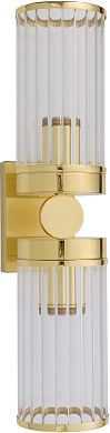 двухламповое настенное бра с цилиндрическими стеклянными трубками на золотом основании