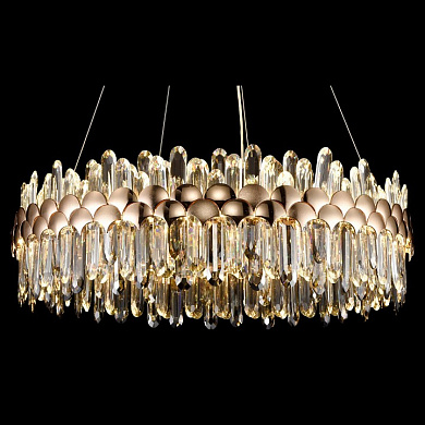 подвесная люстра с каскадными подвесками из стекла и металла
