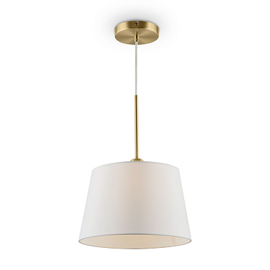 подвесной светильник с тканевым абажуром конической формы на латунной арматуре