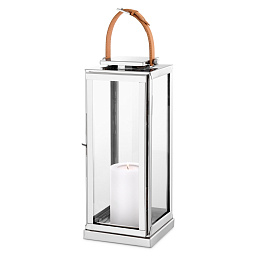 высокий подсвечник с зеркальными стенками и металлической рамой