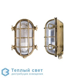 уличный настенный светильник с решётчатым корпусом овальной формы и стеклянной колбой