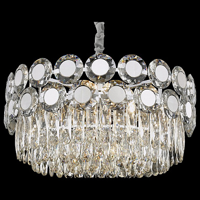 подвесная люстра с хрустальными элементами и металлическим каркасом