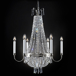 LU 2405/6/62 Altsilber Orion Empire Crystal хрустальная люстра с шестью рожками и высоким ниспадающим каскадом в серебристом оттенке