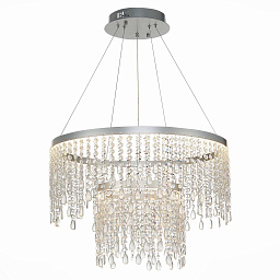 SL6201.103.55 ST-Luce Vega подвесной светильник с двойным ярусом кристальных элементов и серебристым кольцом