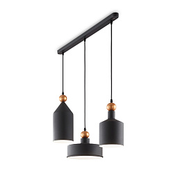 194677 Ideal lux Triade подвесная люстра с тремя металлическими плафонами чёрного цвета и золотыми акцентами