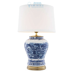 112085 Eichholtz Chinese Blue настольная лампа с керамической основой синего цвета и белым абажуром