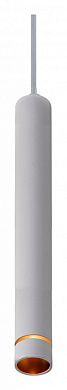 подвесной светильник цилиндрической формы в белом корпусе с золотистым акцентом