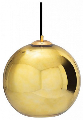 подвесной светильник в виде золотого шара с глянцевой поверхностью