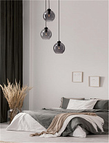 Smokey Glass Black Metal Base LED E27 3x12 Watt 100-240 Volt IP20 Bulb Excluded D: 30 H: 145 cm