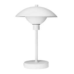 7112 Dyberg Larsen Roma настольная лампа с дисковым плафоном из белого металла и LED-подсветкой