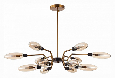 потолочный светильник с декоративными плафонами в форме лепестков на латунном каркасе
