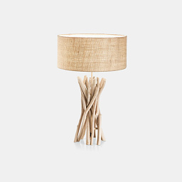 129570 Ideal lux Driftwood настольная лампа с основанием из дерева и абажуром из ткани