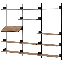 42005+42012+42008+42019+42015 WLNT DISP New Works New Works Shelving System витринная полка с открытыми секциями орехового оттенка