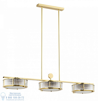 подвесной линейный светильник с тремя цилиндрическими стеклянными плафонами на планке