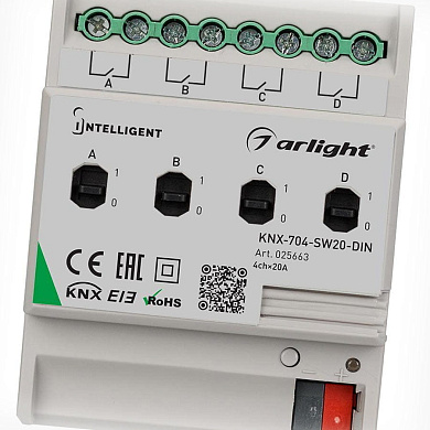 025663 INTELLIGENT Релейный модуль KNX-704-SW 20-DIN Arlight (BUS, 4x 20A)