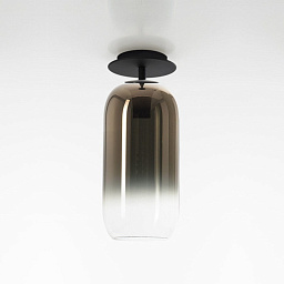 1413360A Artemide Gople потолочный светильник с овальным плафоном из дымчатого стекла на тёмном основании
