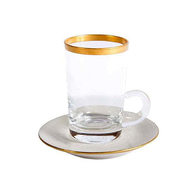Dressage white & gold green tea cup & saucer чашка, Villari