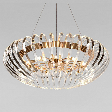 подвесной светильник с овальным корпусом и стеклянными лепестками золотого оттенка