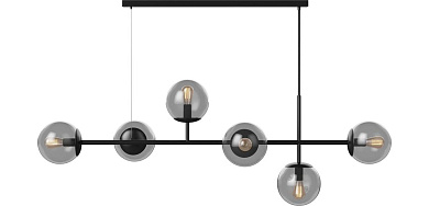 подвесной светильник с горизонтальной перекладиной и стеклянными плафонами