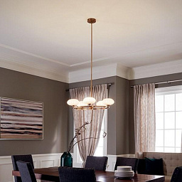 Pim 40" 5 Light Round Chandelier with Satin Etched Cased Opal Glass Fox Gold люстра 52223FXG Kichler