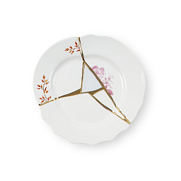 SE09601 Seletti Kintsugi фарфоровая десертная тарелка с золотыми линиями в стиле кинцуги