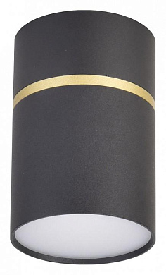 накладной потолочный светильник черный цилиндрический с золотой вставкой