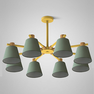 потолочный светильник на штанге с несколькими плафонами зеленого цвета