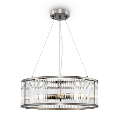 подвесной светильник с кольцевым металлическим абажуром из никеля и стеклянными вставками