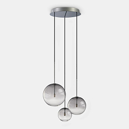 364834 Ideal lux Equinoxe подвесная люстра с тремя шарообразными стеклянными плафонами дымчатого оттенка на круглой потолочной чаше