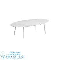 НИЗКИЙ ОБЕДЕННЫЙ СТОЛ STYLETTO 250X130CM АЛЮМИНИЕВЫЕ НОЖКИ БЕЛАЯ КЕРАМИЧЕСКАЯ СТОЛЕШНИЦА BIANCO STATUARIO Royal Botania