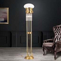Stl 12-1095/2 gold/337 opal sm Orion Adele двухламповый торшер с цилиндрическим стеклянным плафоном на декоративных золотых стойках