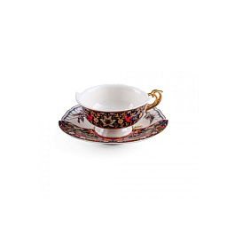 SE09172 Seletti Hybrid фарфоровая чашка с блюдцем с геометрическим орнаментом