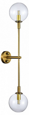 настенное бра с двумя стеклянными сферами на золотистой стойке