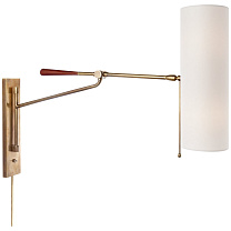 Frankfort Articulating Wall Light полированная старая латунь и махагон с льняным абажуром