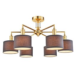 Потолочная люстра Favourite Laciness 2612-6P — потолочная люстра в золоте на шесть чёрных тканевых абажуров