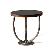 Trident Lamp Table Burnt Silver with Chestnut Gloss top Porta Romana