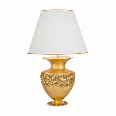 настольная лампа с круглым абажуром на позолоченном основании