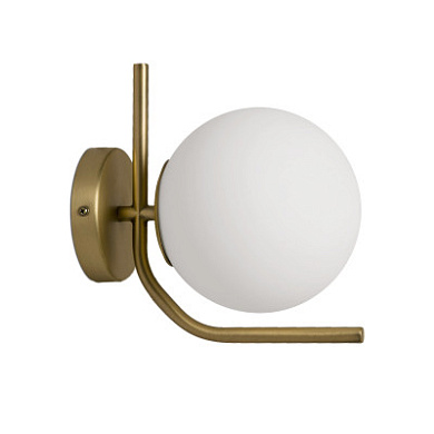 настенный светильник с круглым опаловым плафоном и золотистой арматурой, IP44