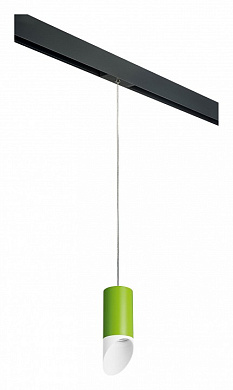 подвесной светильник с узким плафоном салатового оттенка для однофазного трека