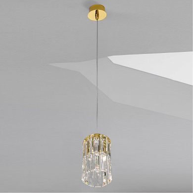 подвесной светильник цилиндрический золотой с подвесками