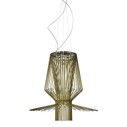 FN1690073_71 Foscarini Allegro Assai подвесная люстра с золотистым металлическим каркасом и рифлёной поверхностью